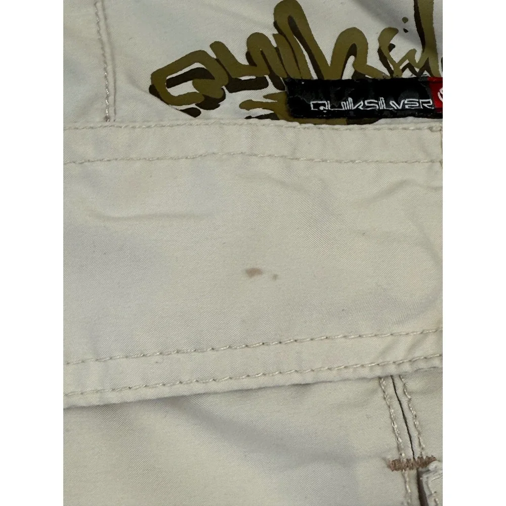 Y2K Quiksilver Mens Tan Cargo Shorts‎ Size 34 Beige Polyester Surf Utility